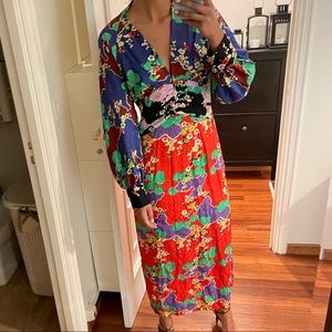 RIXO Fedora Midi Blouson Sleeve Dress